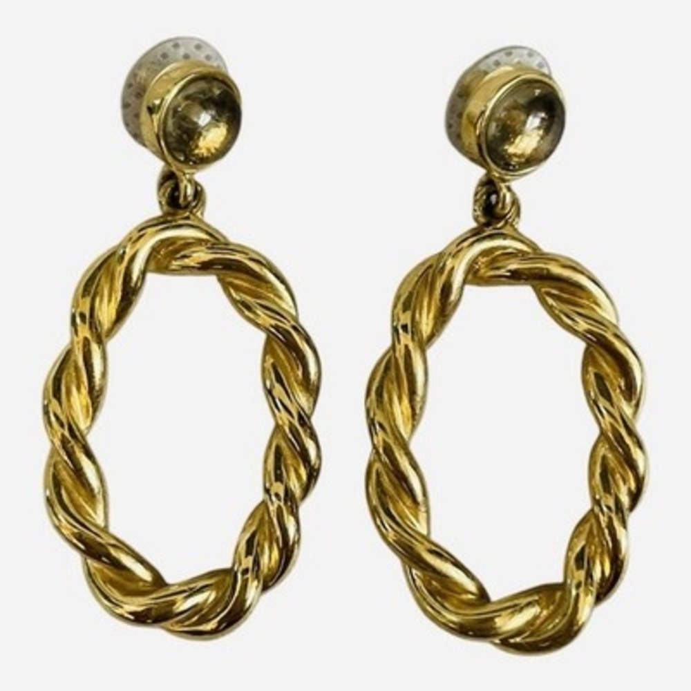 Vintage Givenchy Dangle Stud Earrings 2" Gold Tone Twisted Rope Hoop Drop VG - Picture 4 of 5